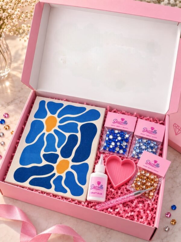 Canvas bedazzle kit - Abstract Blue Floral Design